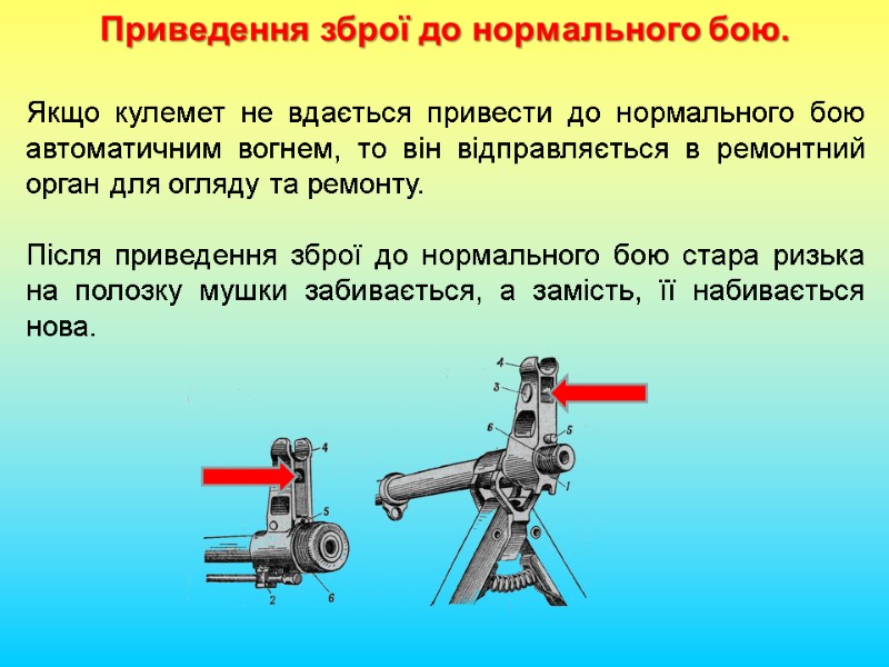 Приведення зброї до нормального бою. Якщо кулемет не вдається привести до нормального бою автоматичним